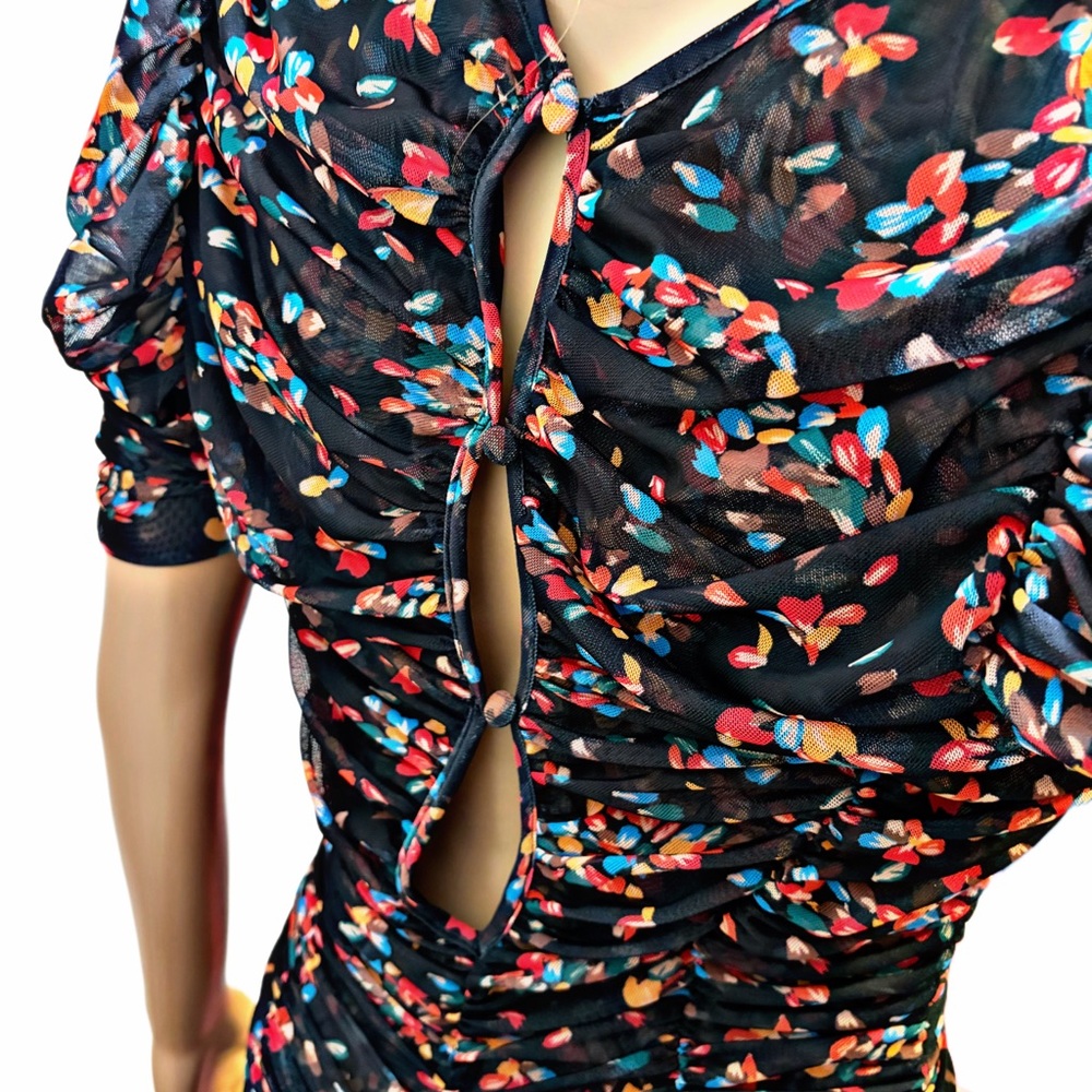 Free People Black Floral Ruched Maxi Dress with Side Slit - Picture 3 of 8